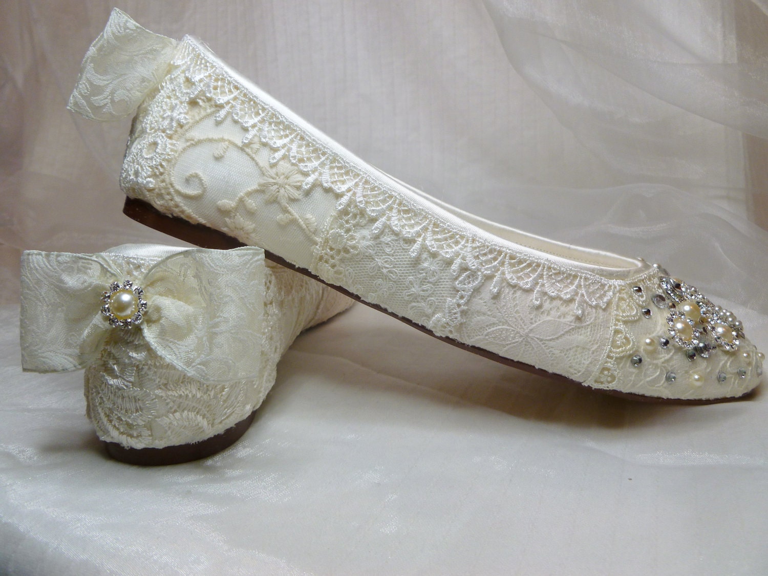 TWINKLE TOES Ballet Flats ... vintage lace, Swarovski crystals, pearls and glass embellishments