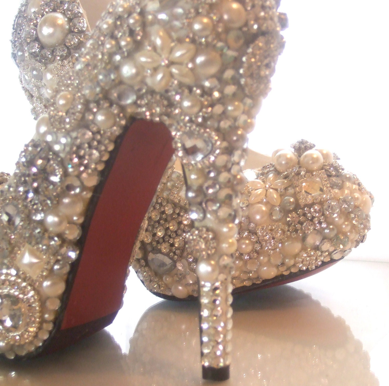 Cinderellas Wish... crystal, glass and pearl covered high heels. Wedding bespoke custom design