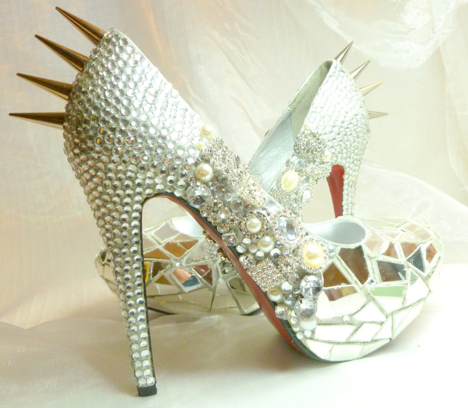 Cinderella's Revenge...Swarovski crystals, broken shards of glass and spikes