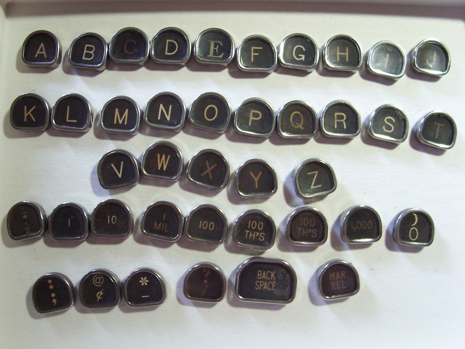 Vintage Typewriter Keys Authentic 40 pcs completely flat backs. Sale jewelry steampunk altered art assemblage clean metal glass rare