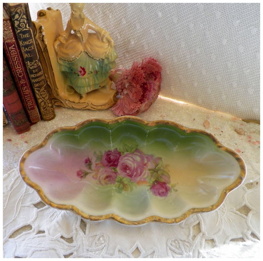Vintage Pink Rose Soap Relish Dish