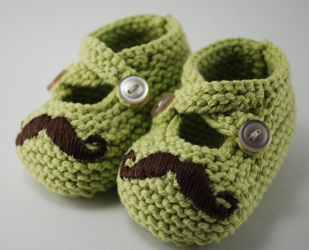 Mr. Mustache Green Baby Booties