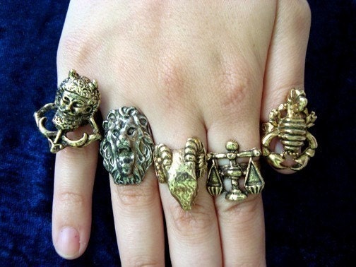 vintage adjustable 5 Giant Vintage 1970's Ring LOT mythology magic unusual