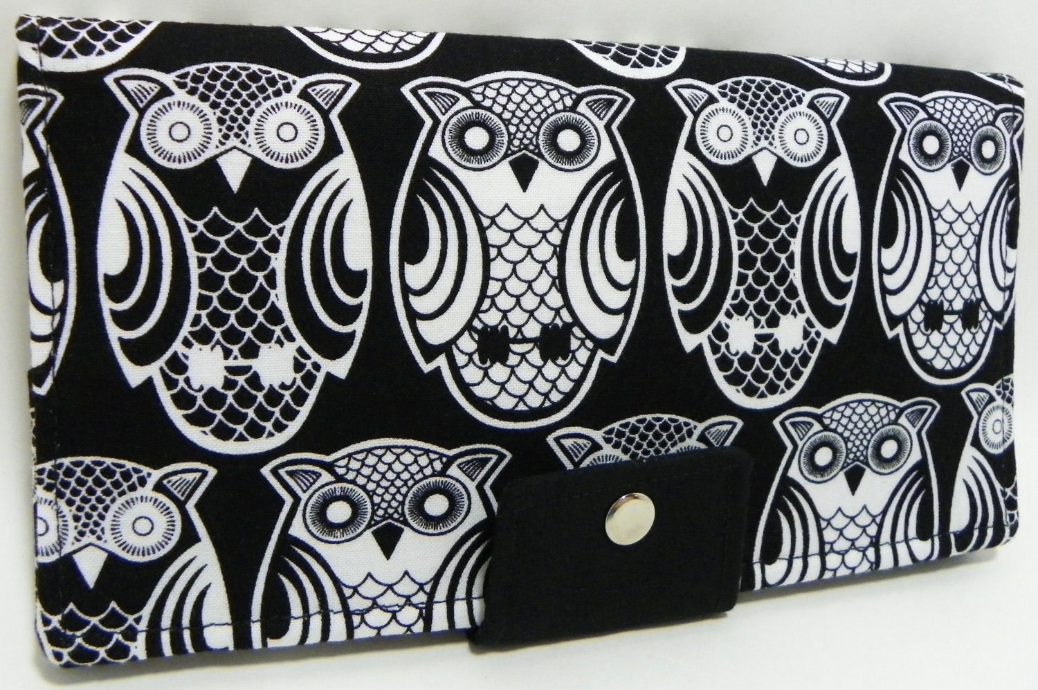 Owls on Black Handmade Long Wallet BiFold Clutch