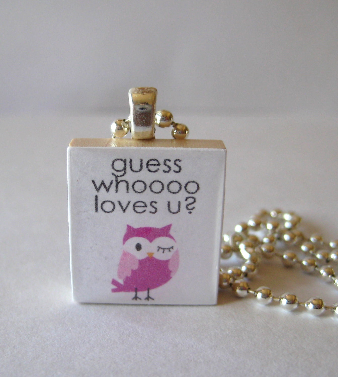 Guess whoooo loves u Scrabble Tile Necklace