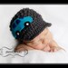 Newborn Newsboy Beanie with removable Car Applique - Hand Crocheted, Gray, Blue, White