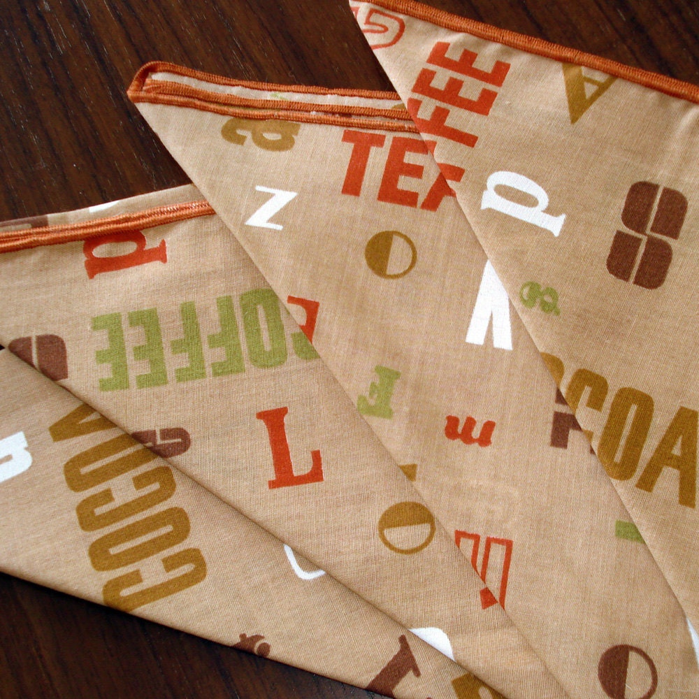 Retro 70s Style - Coffee Tea - Invite Me - Vintage Cloth Napkins - Set of Four