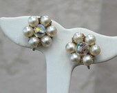 Vintage Laguna Pearl and Aurora Borealis Crystal Earrings