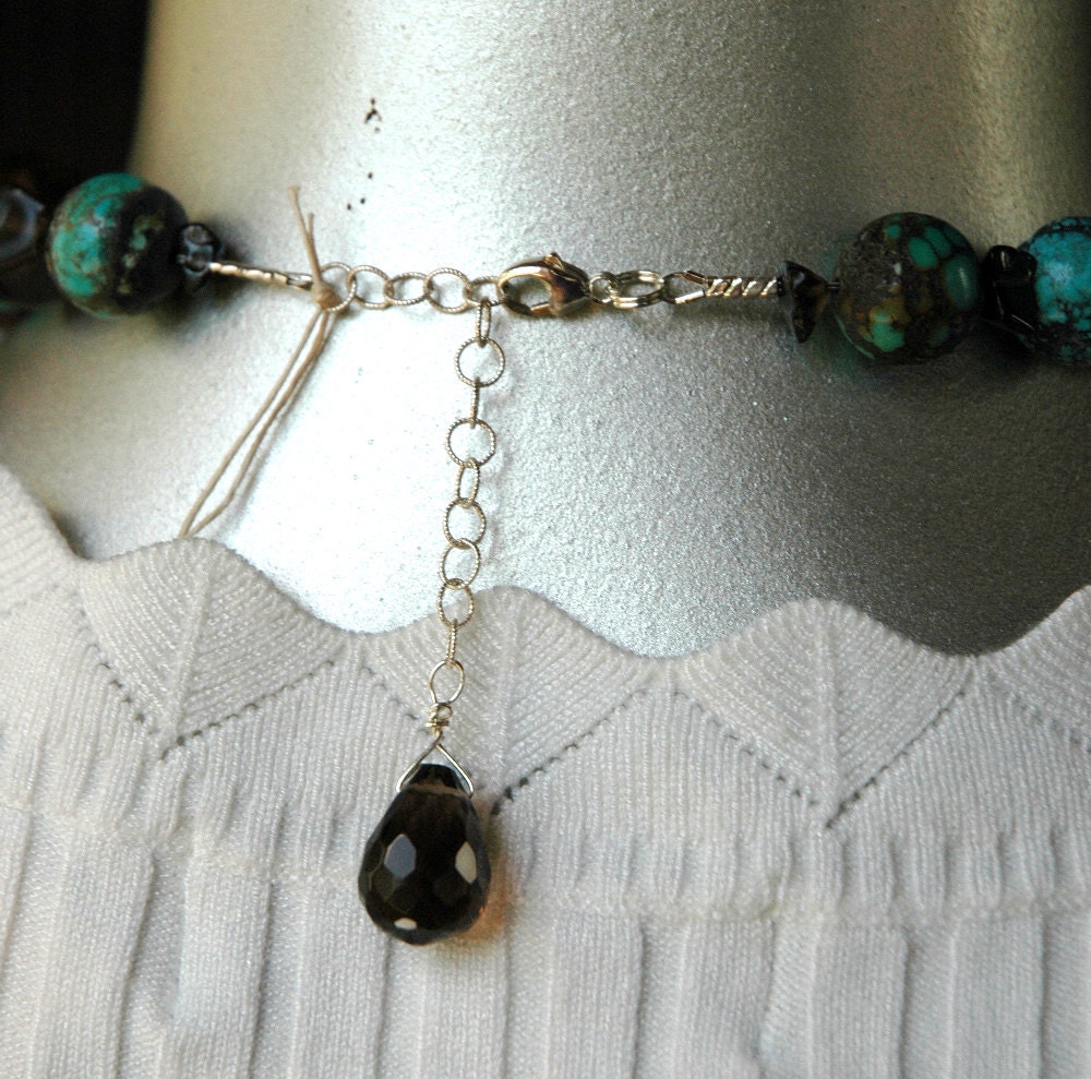 Turquoise and Smoky Quartz Asymmetrical Necklace
