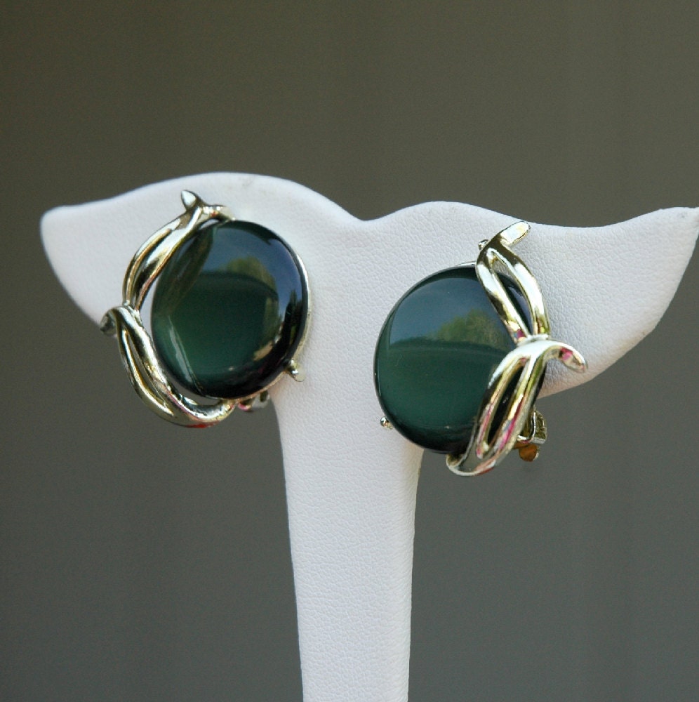Vintage Green Thermoset or Lucite Earrings
