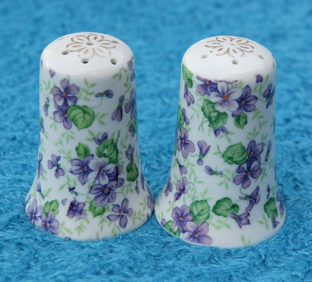 Vintage Violet Pattern Lefton China Salt and Pepper Shakers