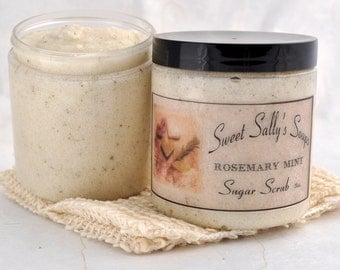 Rosemary Mint Sugar Scrub, 8oz Emulsified Organic Sugar