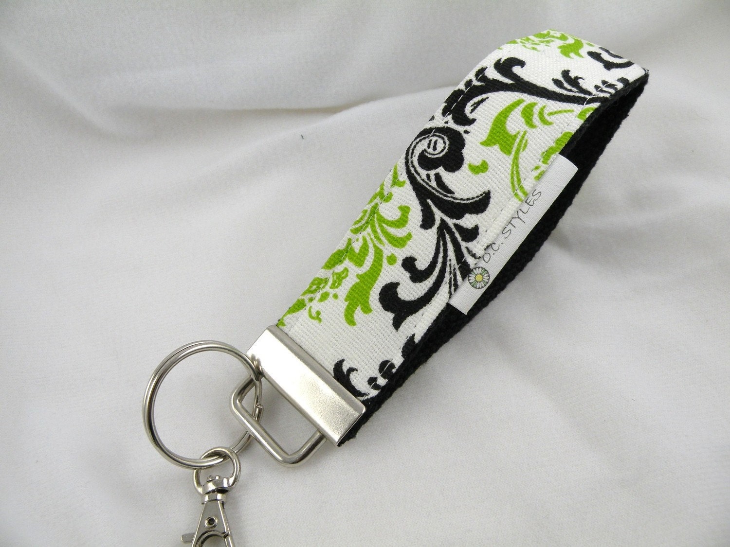 Key Chain/Wristlet-with Swivel Hook--Black-Chartreuse Madison