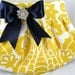 Pleated Clutch  Evening Bag  Purse  Wedding  Bridesmaid  AMSTERDAM  Corn Yellow and White with Navy Satin Bow and Crystal