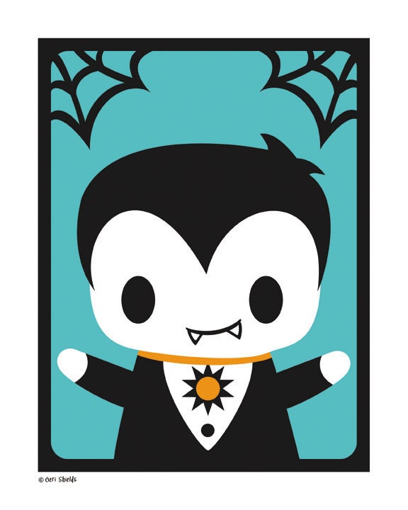 Vampire Boy - Cute Halloween Monster 8x10 Print by Geri Shields