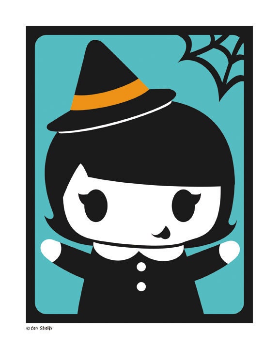 Miss Witch - Cute Halloween 8x10 Print by Geri Shields