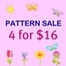 PATTERN SALE - Pick any 4 PDF crochet patterns for one low price