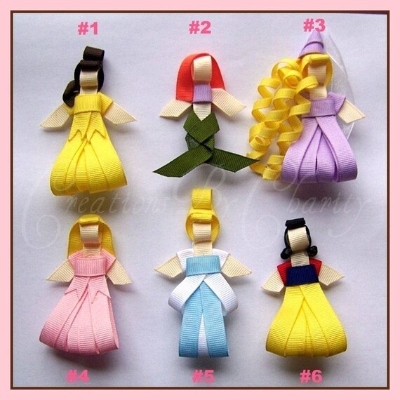Disney Princess Hair Bow Clips Ribbon Sculpture Girl Accessory- You choose any FOUR