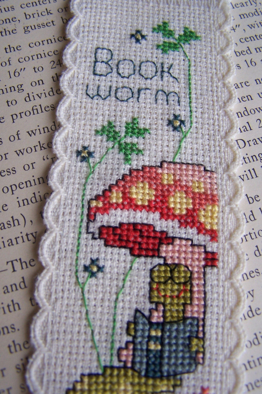 Bookworm Counted Cross Stitch Bookmarker by PoppysHomegoods