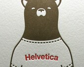 Helvetica Bear Letterpress Print in Brown/Red