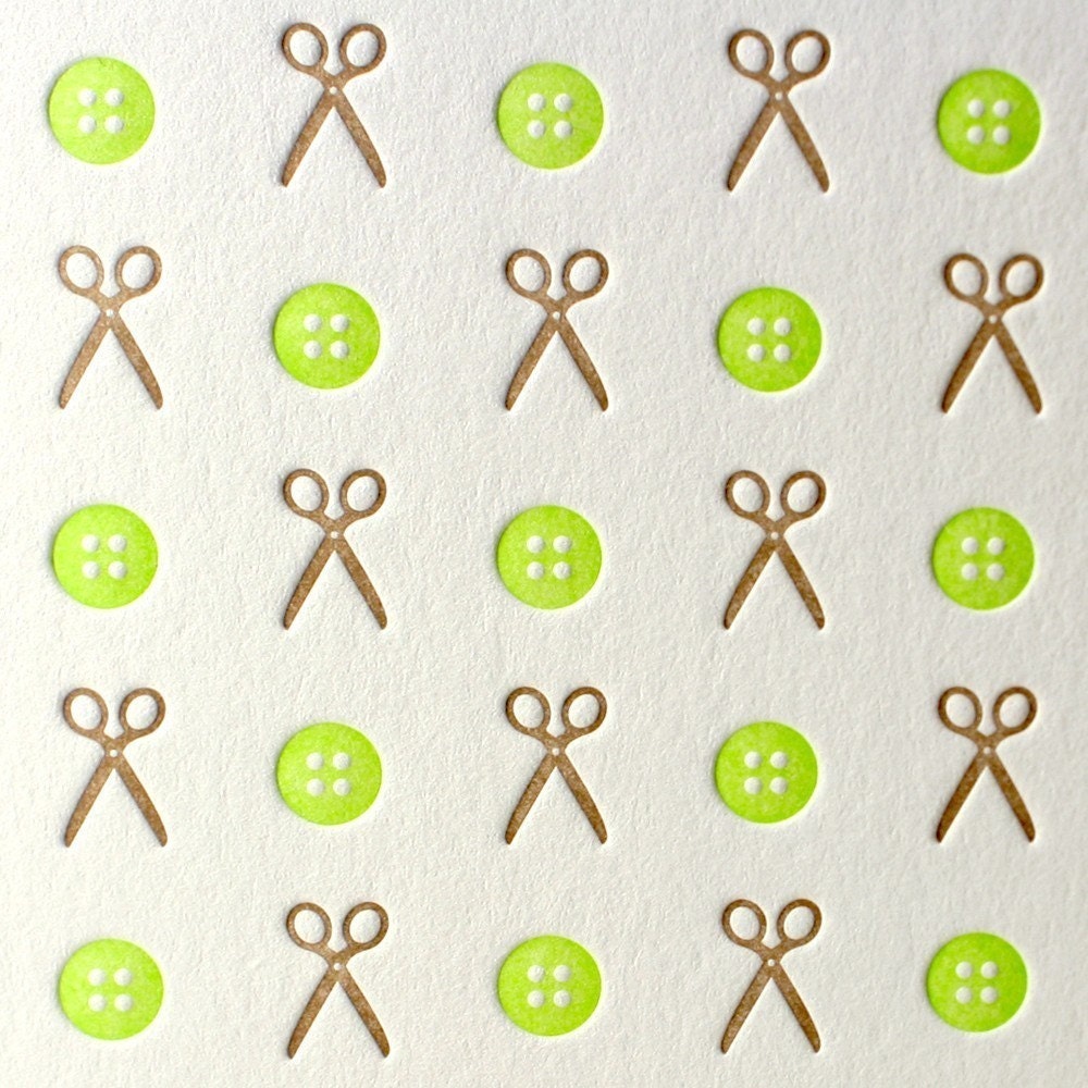 Sew Crafty Letterpress Card in Lime and Chocolate