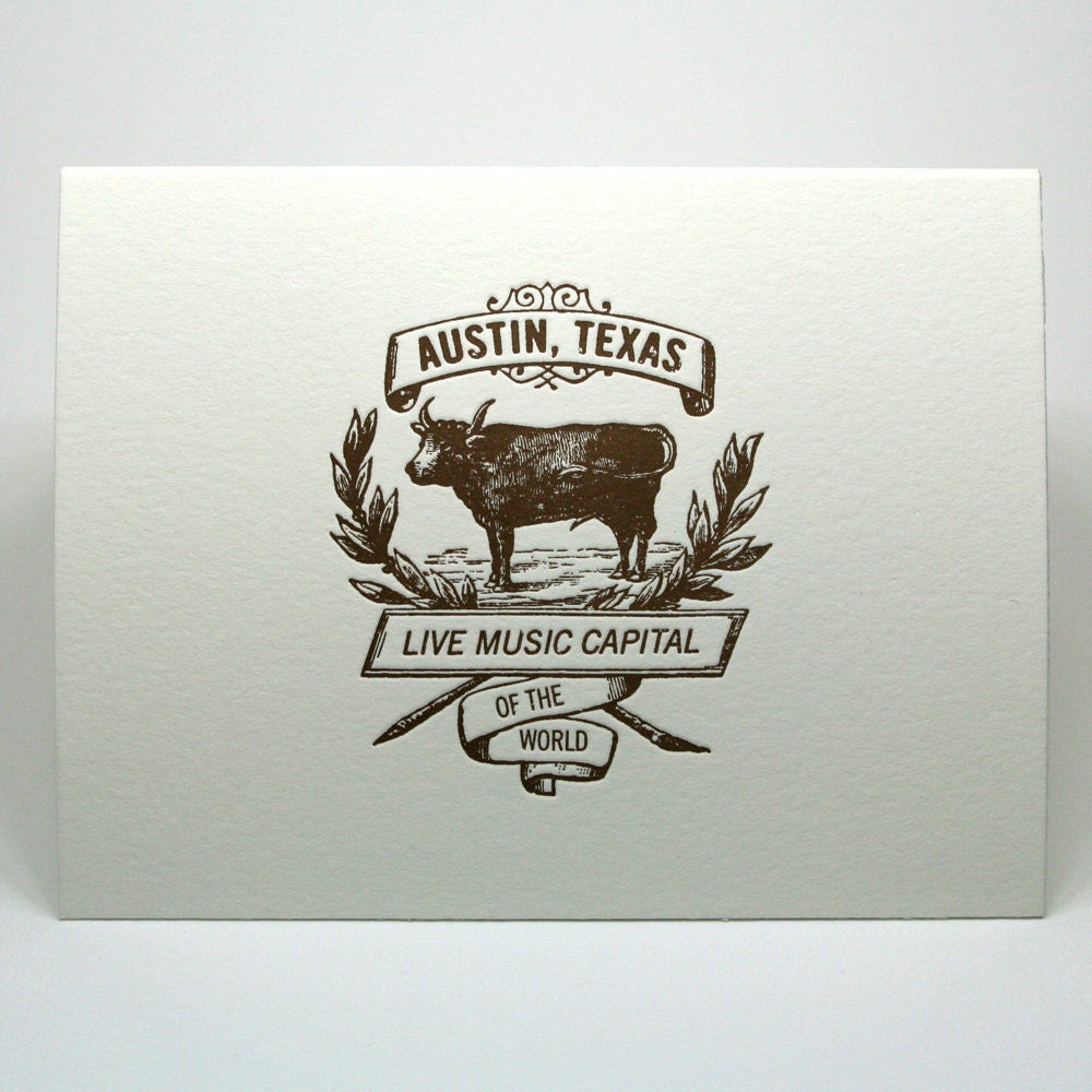 Austin Live Music Cow Card in Brown