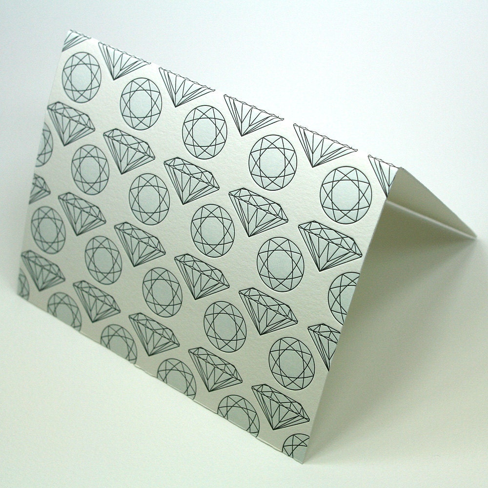 Diamond Letterpress Card in Light Blue/Black