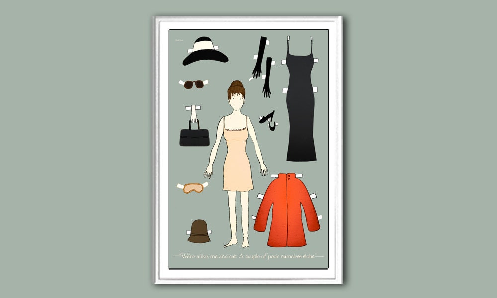 The Holly Golightly paper doll 12x18 inches print