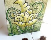 SALE Flower fantasy VIII, unique mixed media original green art fiber collage