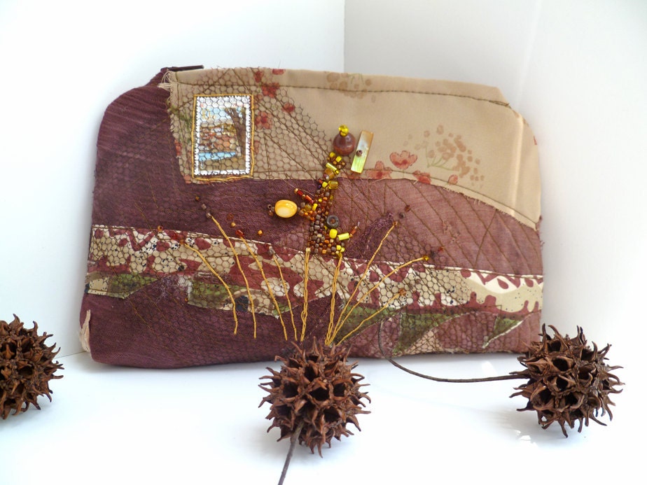 Brown fantasy II, fiber art pouch