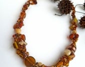 Fall aster III, wearable art mixed media necklace in brown tones