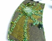 Fragments in green VI, unique fiber art cuff in green tones
