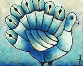 SALE Fowl VII, mixed media original art on cradled wood panel