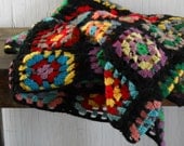 Vintage Granny Square Afghan Black