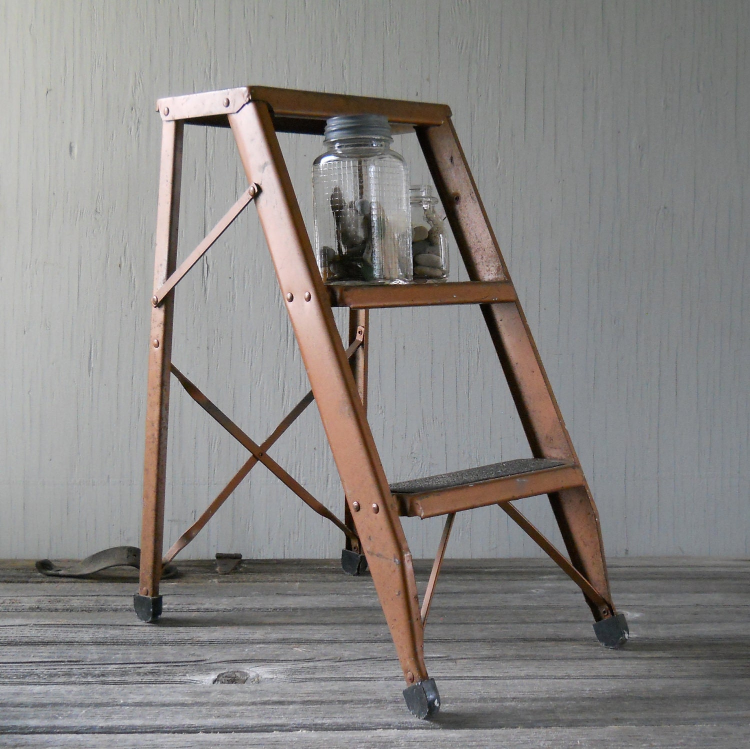 Vintage Step Ladder Copper Color Metal