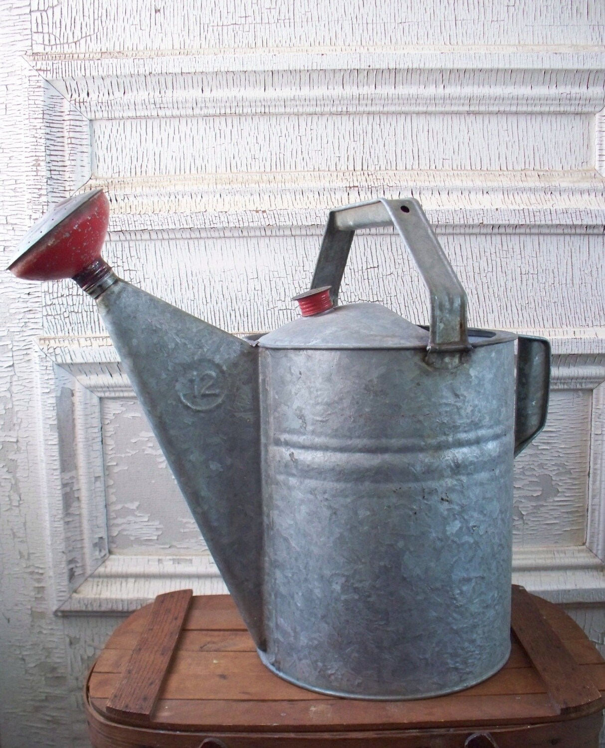 Galvanized Watering Can with Red and Brass by lisabretrostyle2
