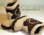 Baby  Booties  Two Tone Brown Crochet Cowboy Boots