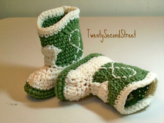 Baby Booties  Light forest green & natural Cowboy Boots  PLEASE STATE SIZE