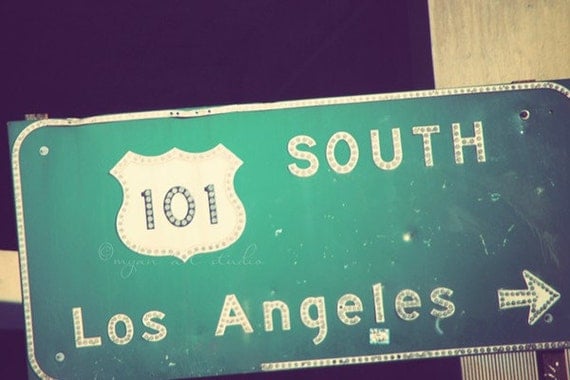 Los Angeles photography, the 101 freeway green street sign, traffic California travel SoCal road transportation, as seen on HBOs Enlightened