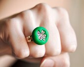 Irish Shamrock Ring St. Patrick's Day Celebration Jewelry in Grass Green Polymer Clay