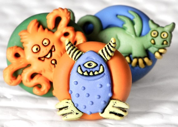 Children's Monster Magnets in Bright Colorful Summer Polymer Clay for the Office, Kids, School, or Home Play Room Decor