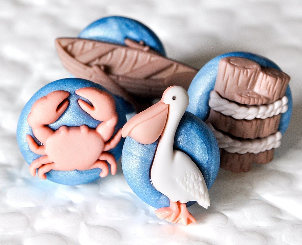 CUSTOM RESERVED LISTING for mckay0606 - Seaside Nautical Boardwalk for Hair bows in Blue Polymer Clay Set of 4