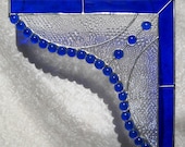 Cobalt Blue Curtain Pair of Corner Pieces Gingerbread Trim Room Dividers in Stained Glass