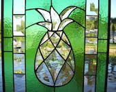 Beveled Pineapple Stained Glass Window Panel for Hospitality Welcome
