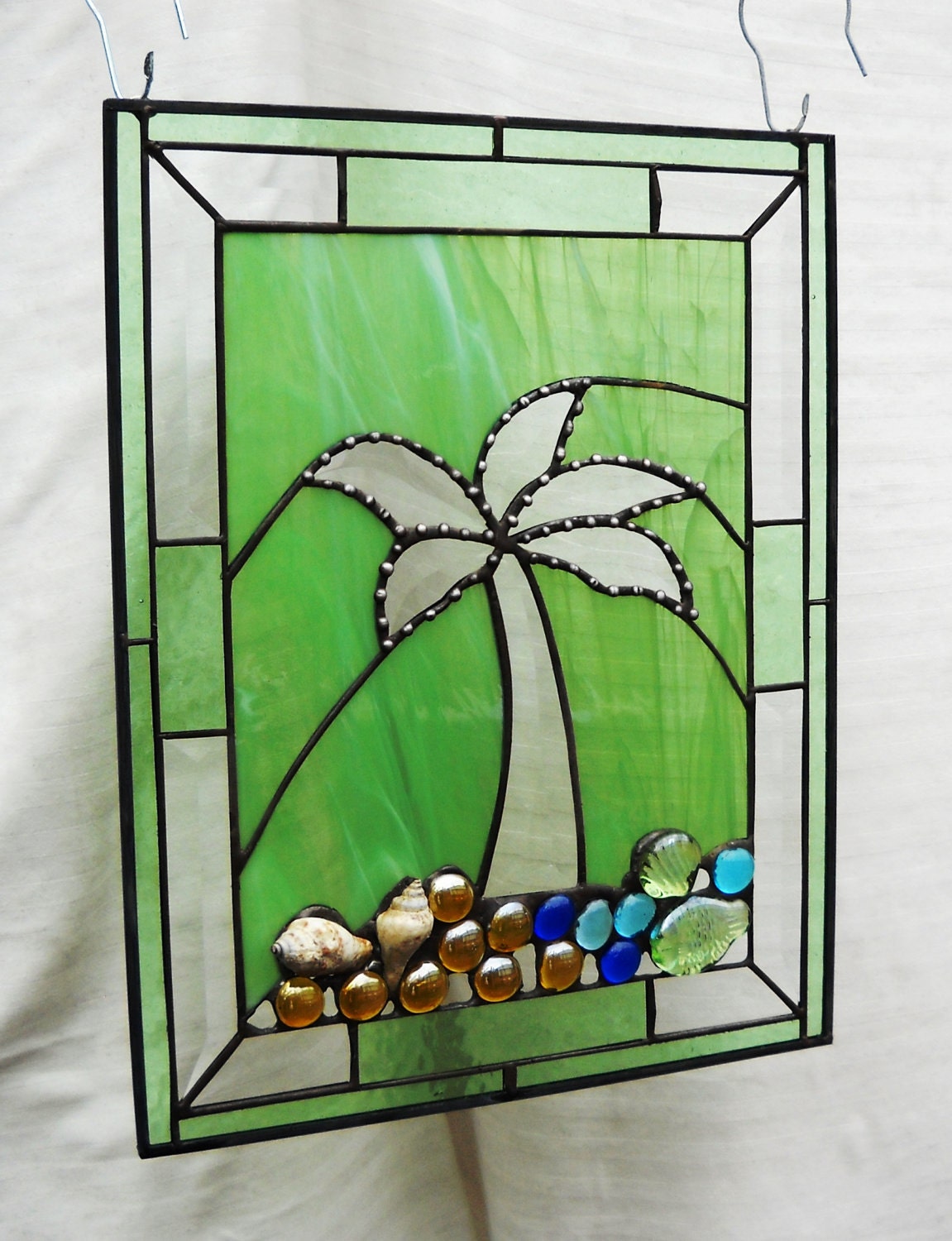 Items Similar To Stained Glass Panel Beveled Palm Tree In Shells And Nuggets On Etsy 7432