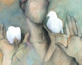 Woman with Two White Doves - Tranquility, Spirit, Peace - Open Edition Fine Art Print
