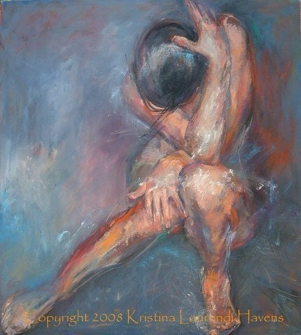 Guarded Woman in an Ocean of Blue - Large Fine Art Print -