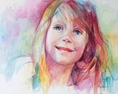 Unique Custom Portrait Based on Your Photo in Bright, Colorful Watercolor