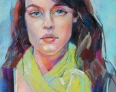 Original Pastel Portrait - The Lime Green Scarf - Inspired by Etsy Series -