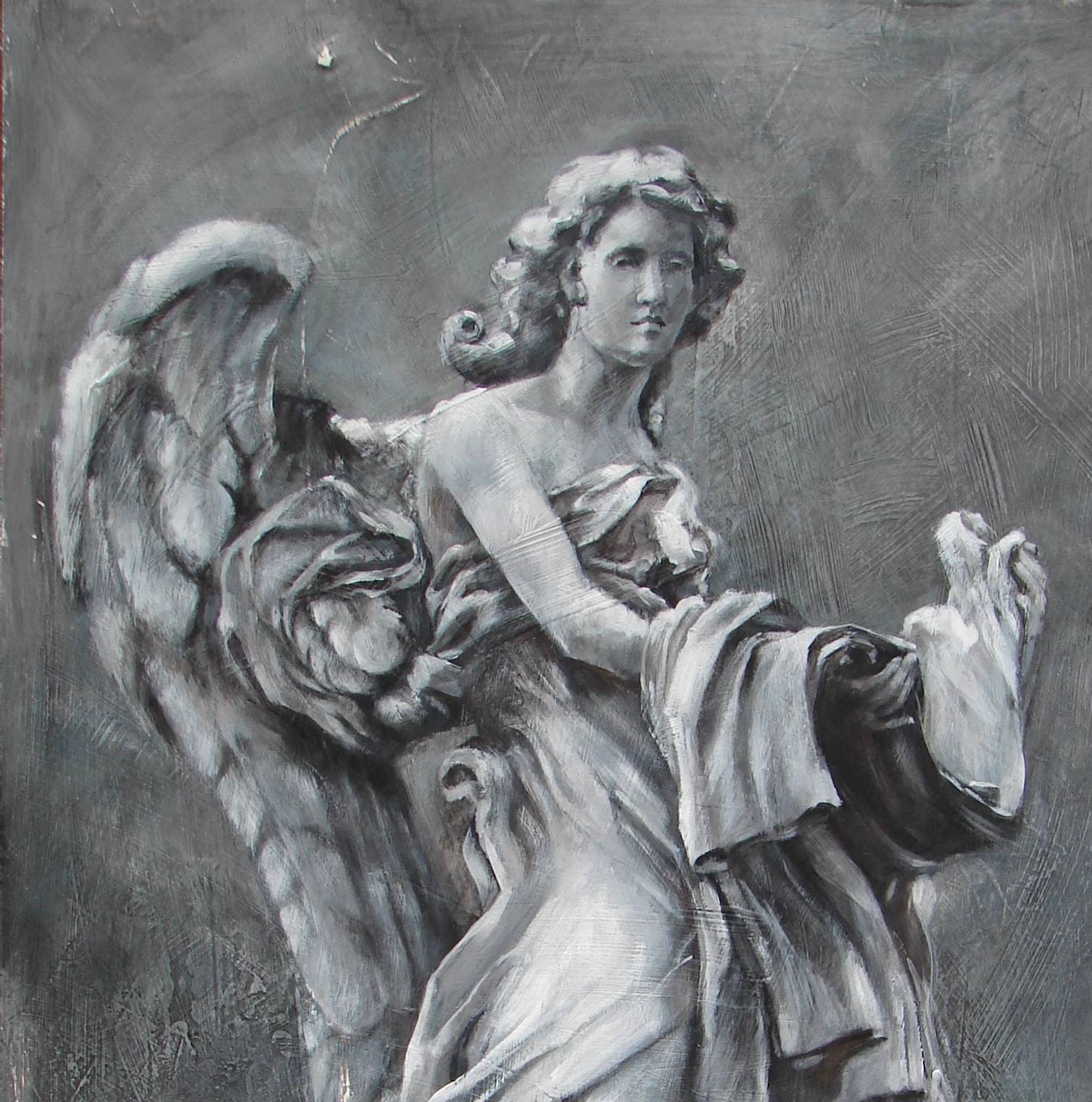 Original Fine Art Painting - Italian Angel Sculpture - Angel of Compassion